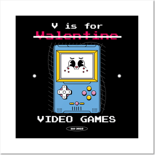 V Is For Video Games Funny Valentines Day Gamer Posters and Art